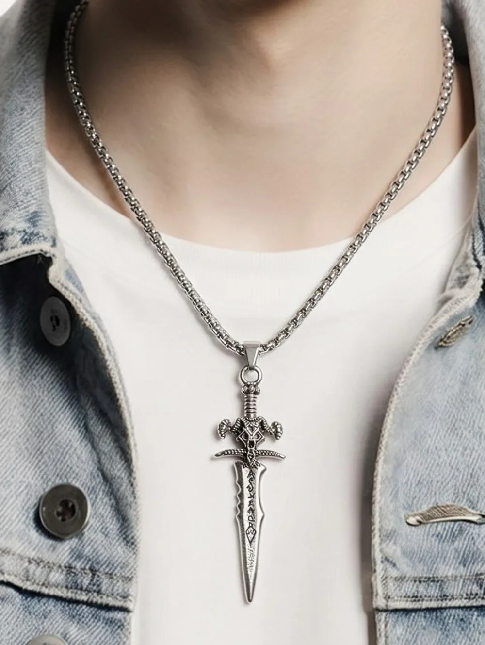 Ram Skull Dagger Necklace 🗡️ Gothic Fantasy Sword Pendant 24” Chain WOW RPG Fan